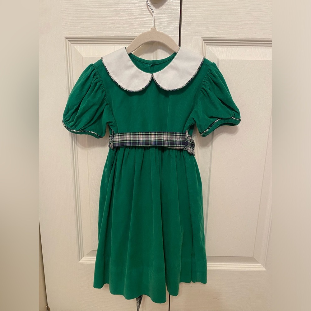 Green Plaid Trim Christmas gilrs Dress